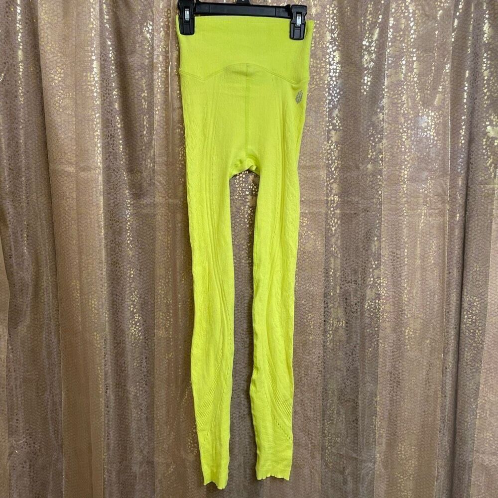 Free People Movement Neon Yellow Green Wool Stretchy Leggings S NWOT